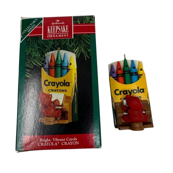 1991 Bright Vibrant Carols Crayola Crayons Hallmark Keepsake Ornament Bear w/box - Picture 1 of 7